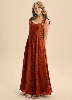 Azazie Rosey Junior Paprika A-Line Sweetheart Neckline Floral Burnout Dress image6