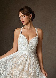 Azazie August Vestidos de noiva Vestido Diamante Branco Champanhe de Renda de Linha A image6