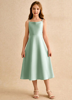 Azazie Jaella Sukienki dla dziewczynek sypiących kwiaty Linia A Pofałdowany Matowy satynowy Długość herbaty Sukienka image3