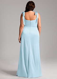 Azazie Frostine Bridesmaid Dresses Sky Blue A-Line Bow Stretch Satin Dress image13