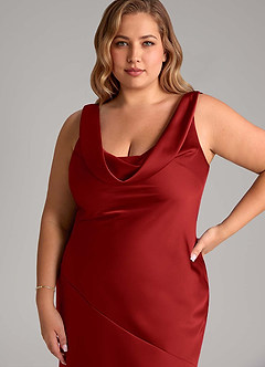 Azazie Rylina Bridesmaid Dresses Pomegranate Mermaid Stretch Satin Dress image11