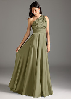 Azazie Charlize Jurken voor bruidsmeisjes Jurk van Stretch Satijn met A-Lijn One-Shoulder Pistache image2