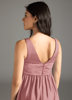 Azazie Yetta Maternity Bridesmaid Dresses A-Line Pleated Stretch Satin Floor-Length Dress image5