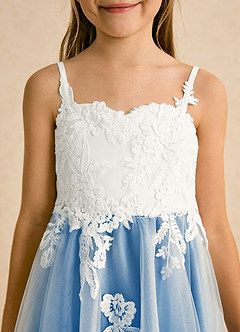 Azazie Coraline vestidos de niña de las flores Vestido de Marfil Azul Pastel de Encaje de Corte En A image6