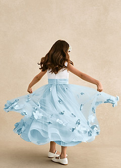Azazie Vi Blumenmädchenkleider A-Linie ärmellos Tüll Kleid Himmelblau image3