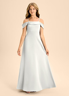 Azazie Anselie Junior White A-Line Off the Shoulder Stretch Satin Dress image7