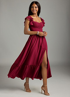 Azazie Anaya Bridesmaid Dresses Burgundy A-Line Sweetheart Neckline Chiffon Dress image3