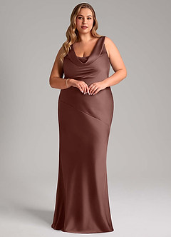 Azazie Rylina Bridesmaid Dresses Espresso Mermaid Stretch Satin Dress image3