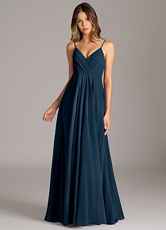 Azazie Amani Bridesmaid Dresses Dark Navy A-Line Pleated Chiffon Dress image11