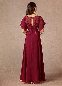 Azazie Faviola vestidos de madre de la novia Vestido de Borgoña de Gasa de Corte En A con Cuello barco lentejuelas image2