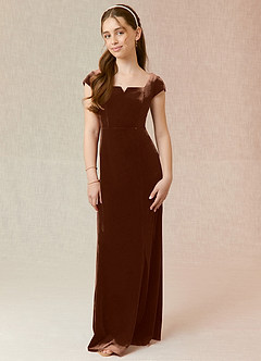 Azazie Gabi Junior Umber A-Line Velvet Dress image1