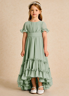 Azazie Kass Flower Girl Dresses Dusty Sage A-Line Pleated Chiffon Dress image4