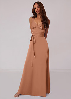 Barbie ♥ Azazie Final Sale Bronzer A-Line Bow Stretch Satin Dress image1