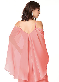 Azazie Cienna Bridesmaid Dresses Coral A-Line Off the Shoulder Chiffon Dress image3