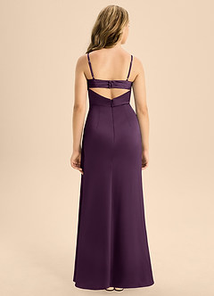 Azazie Renna Junior Plum A-Line Pleated Stretch Satin Dress image2