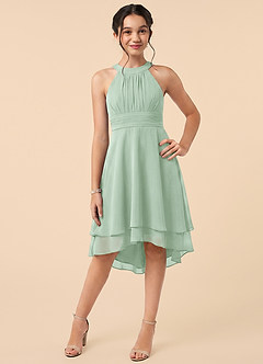 Azazie Linna Junior Agave A-Line Pleated Chiffon Dress image1