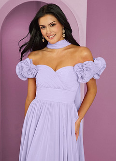 Barbie ♥ Azazie Robes de demoiselle d'honneur Robe Trapèze Convertible en Mousseline de soie Épaule décolletée Lilas image5