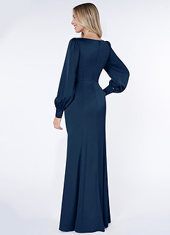 Azazie Raye Bridesmaid Dresses Dark Navy Mermaid Long Sleeve Stretch Satin Dress image4