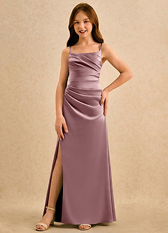 Azazie Cannoli Girls Formal Flower Girl Dresses Dusty Rose A-Line Pleated Matte Satin Dress image3