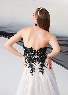 Azazie Adelaide Wedding Dresses Black Nude A-Line Lace Tulle Dress image2