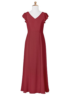 Azazie Claudine Junior Pomegranate A-Line Pleated Chiffon Dress image5