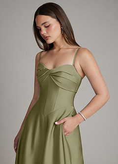 Azazie Meleena Brudtärnklänningar Klä av A-Linje i Stretch Satin Axelbandslös Pistasch image2
