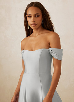 Christian Siriano Bridal for Azazie 1002 Brautjungfernkleider Wandelbar A-Linie Schulterfrei Stretch-Satin Kleid Silber image5