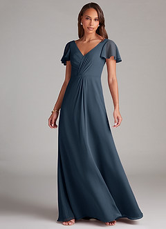 Azazie Soren Bridesmaid Dresses Neptune A-Line Ruched Chiffon Dress image3