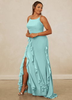 Christian Siriano Bridal for Azazie 1006 Robes de demoiselle d'honneur Robe Sirène en Mousseline de soie Rayé Aqua image11