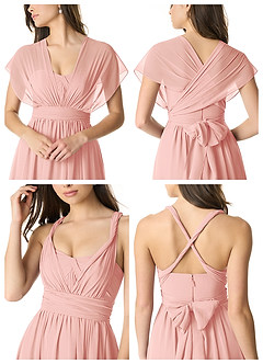 Azazie Olani Bridesmaid Dresses Rosette A-Line One Shoulder Chiffon Convertible Dress image6