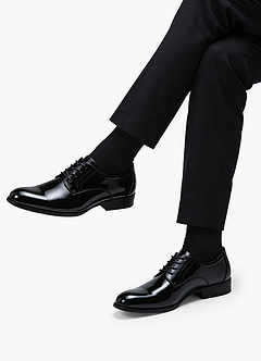 front Black Patent Brogue Derby Dress Shoes