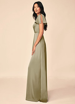 Azazie Soren Bridesmaid Dresses Moss Green A-Line Pleated Stretch Satin Dress image6