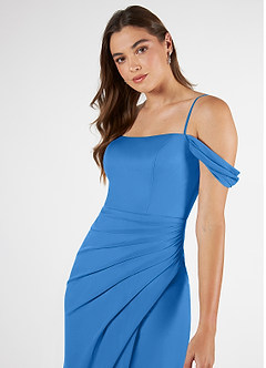 Azazie Kit Bridesmaid Dresses Blue Jay Mermaid Off the Shoulder Mesh Dress image6