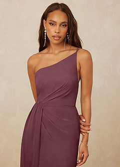 Christian Siriano Bridal for Azazie 1003 Bridesmaid Dresses Sangria Sheath One Shoulder Chiffon Dress image4