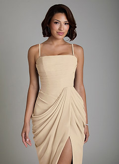 Azazie Nyra Bridesmaid Dresses Champagne Sheath Corset Chiffon Dress image5