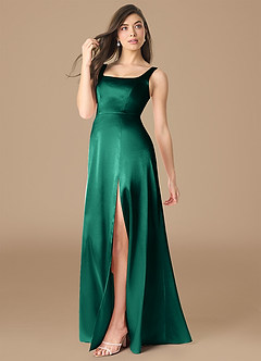 Azazie Joyce Brautjungfernkleider A-Linie Seitliche Cut-Outs Metallischer Satin Kleid Smaragd image3