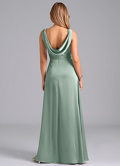 Azazie Karina Final Sale Agave A-Line Pleated Stretch Satin Dress image6