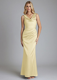 Azazie Tallie Bridesmaid Dresses Lemon Sorbet Mermaid Pleated Stretch Satin Dress image9