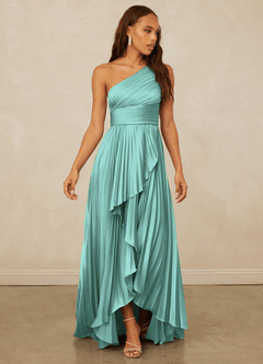 Christian Siriano Bridal for Azazie 1008 Bridesmaid Dresses Aqua A-Line One Shoulder Stretch Satin Dress image3