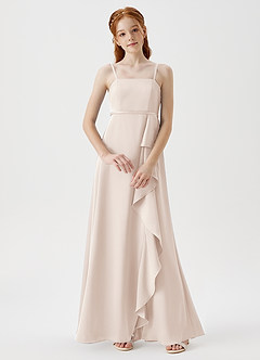 Azazie Kaylee Junior Robe Trapèze en Satin extensible avec ceinture Albâtre Blanc image1