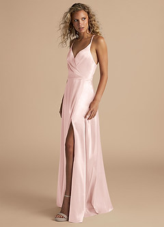 Azazie Davis Bridesmaid Dresses Blushing Pink A-Line Pleated Metallic Satin Dress image6