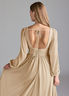 Azazie Norah Bridesmaid Dresses Champagne A-Line Mesh Dress image2