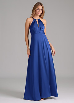 Azazie Evalleen Bridesmaid Dresses Royal Blue A-Line Pleated Stretch Satin Dress image3