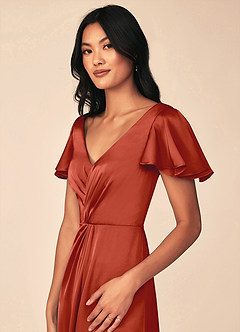 Azazie Soren Brautjungfernkleider A-Linie Plissee Stretch-Satin Kleid Rost image7