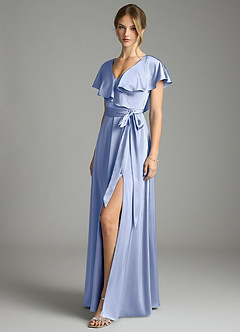 Azazie Lainey Bridesmaid Dresses Ice A-Line with Pockets Stretch Satin Dress image4