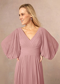 Azazie Zahara Final Sale Burgundy A-Line V-Neck Pleated Chiffon Dress image5