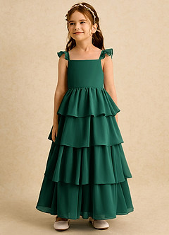 Azazie Boba Blumenmädchenkleider A-Linie Rechteckiger Ausschnitt Chiffon Kleid Smaragd image4