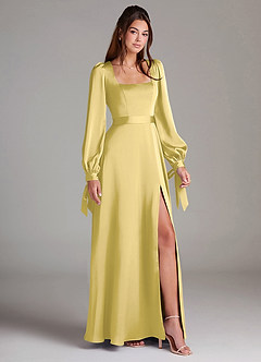 Azazie Leonia Suknie dla druhen Linia A Długi rękaw Satyna elastyczna Do ziemi Sukienka image3