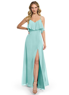 Azazie Jean Bridesmaid Dresses Aqua A-Line Chiffon Convertible Dress image1