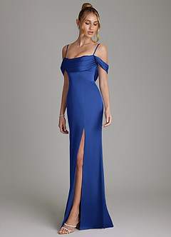 Azazie Nira Bridesmaid Dresses Royal Blue Mermaid Corset Stretch Satin Dress image6